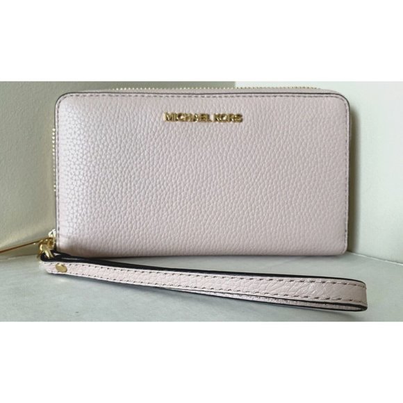 New Michael Kors Jet Set Travel Large Flat Phone Case Leather Powder Blush - Picture 1 of 4